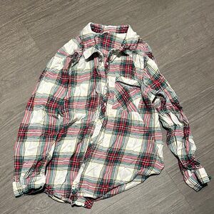 Aerie Casual Plaid Button-Down Shirt - Red, Green, White